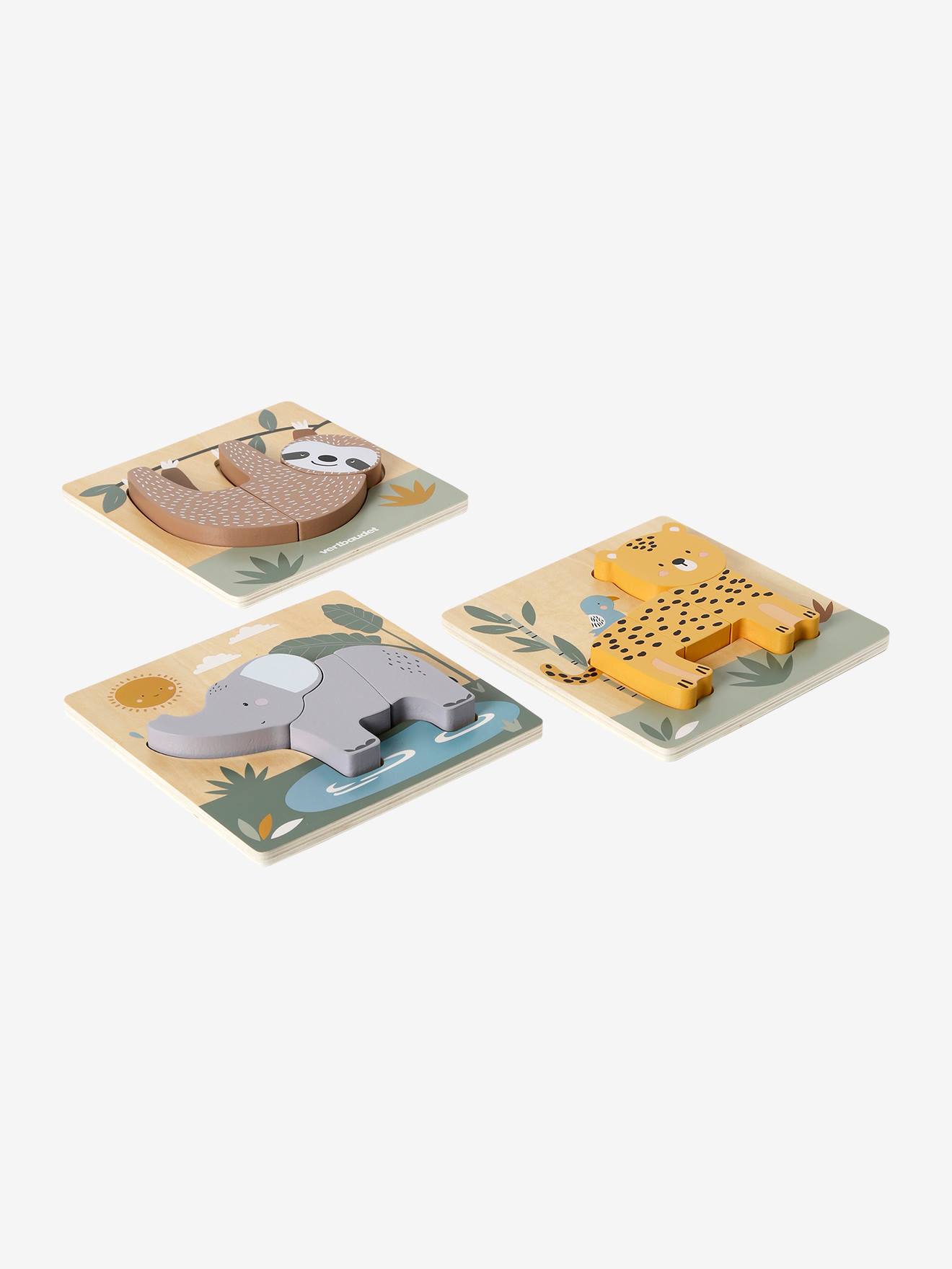Vertbaudet 3er-Set Baby Puzzles TANSANIA aus Holz FSC - gelb
