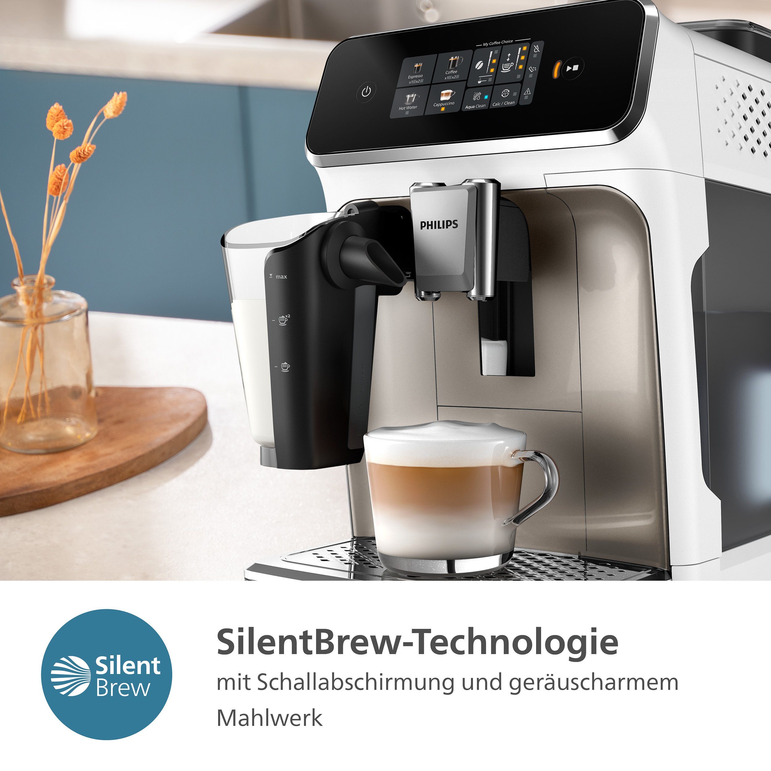 Philips Kaffeevollautomat EP2333/40 2300 Series, 4 Kaffeespezialitäten, mit LatteGo-Milchsystem, Weiß und Chrom