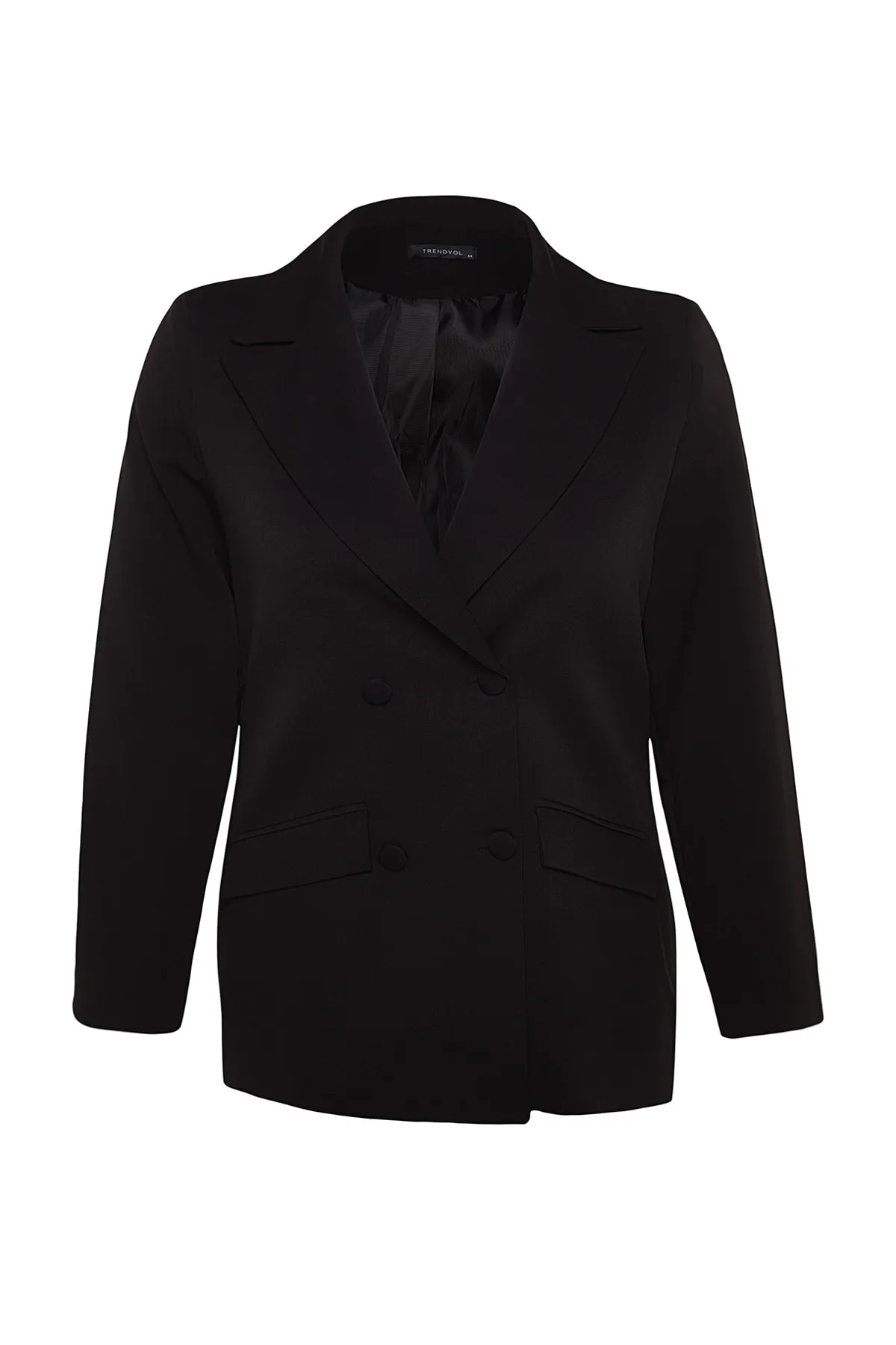 Trendyol Curve  Schwarze gewebte Blazerjacke mit Doppelverschluss TBBSS22CE0180