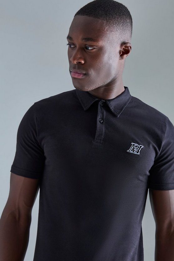 Slim-Fit Poloshirt mit Man-Stickerei