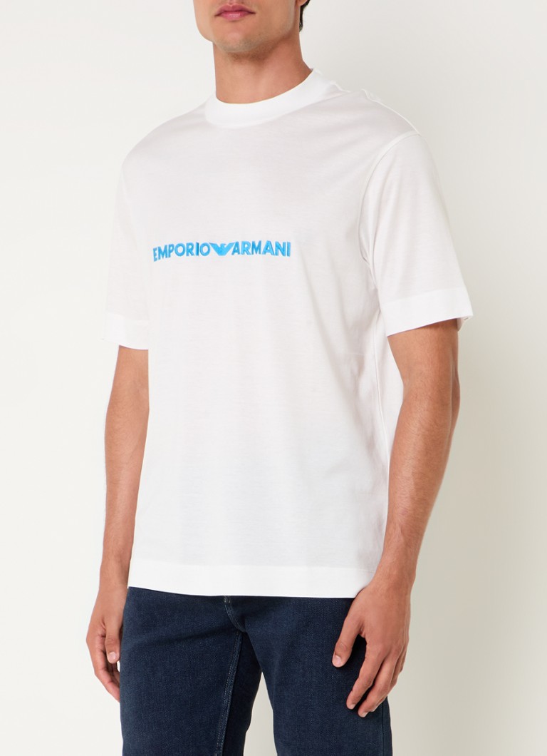 Tricou Emporio Armani din amestec de lyocell cu logo brodat