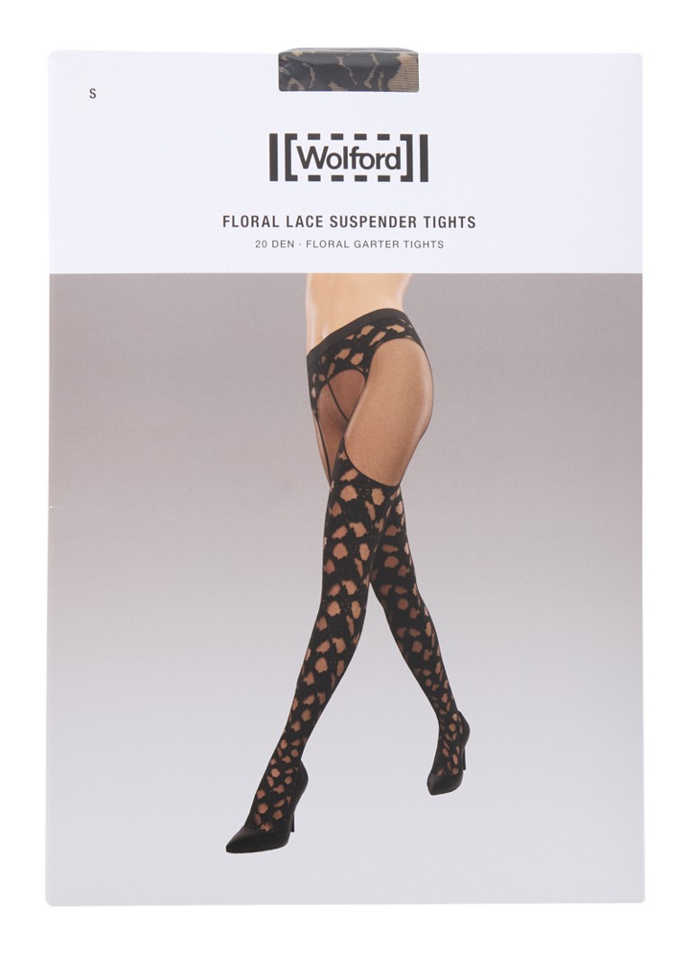 Pas do pończoch Wolford Floral Lace, 20 den, jasny/czarny