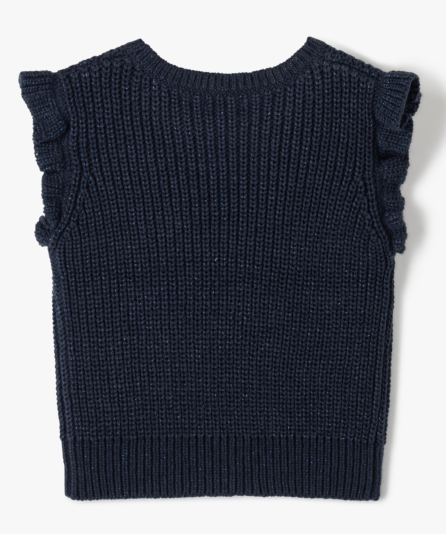 Pull sans manches fille à paillettes et volants marine | GEMO