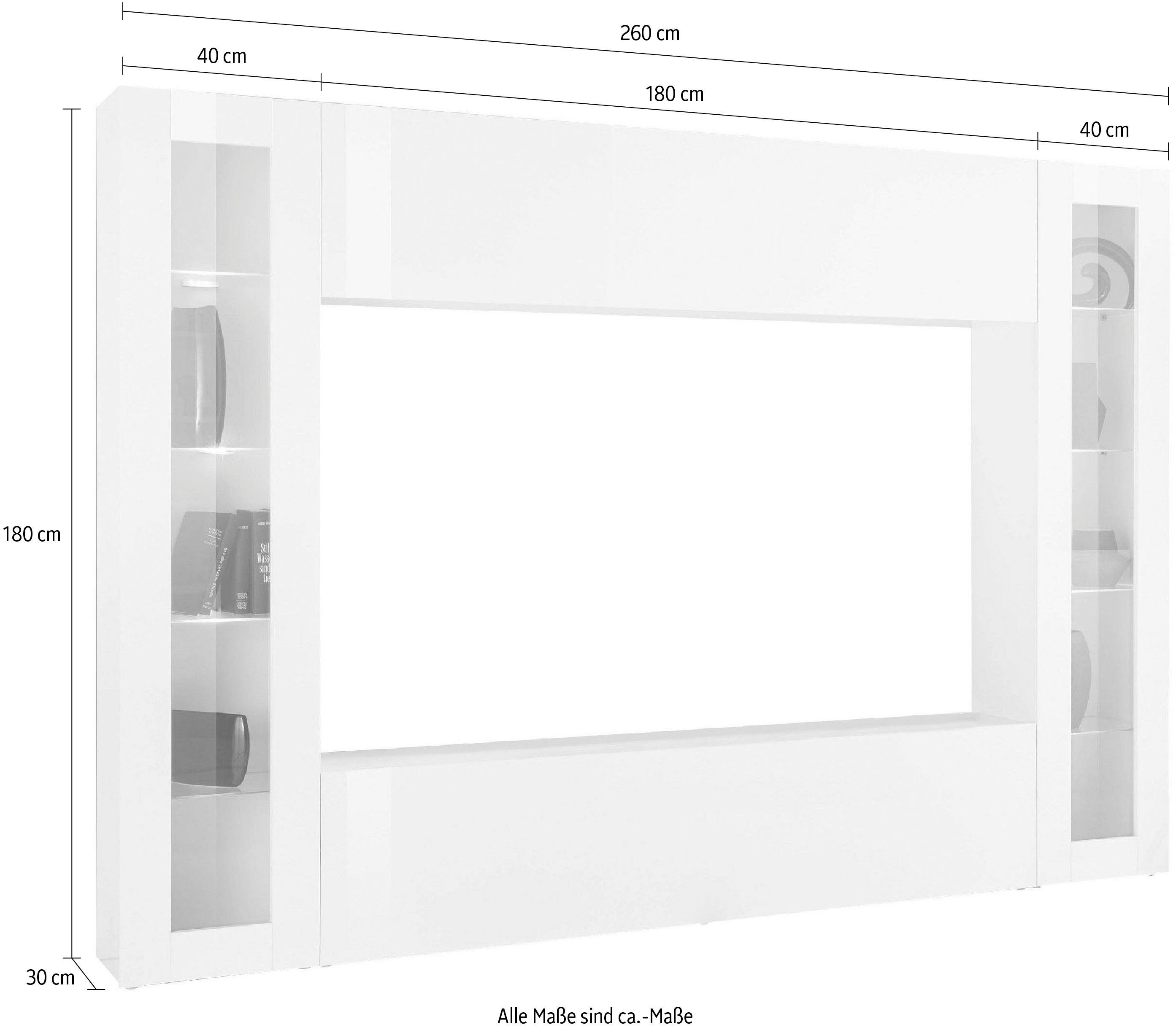 Tecnos Wohnwand Maruska, (Set), 4-tlg, Breite 260 cm
