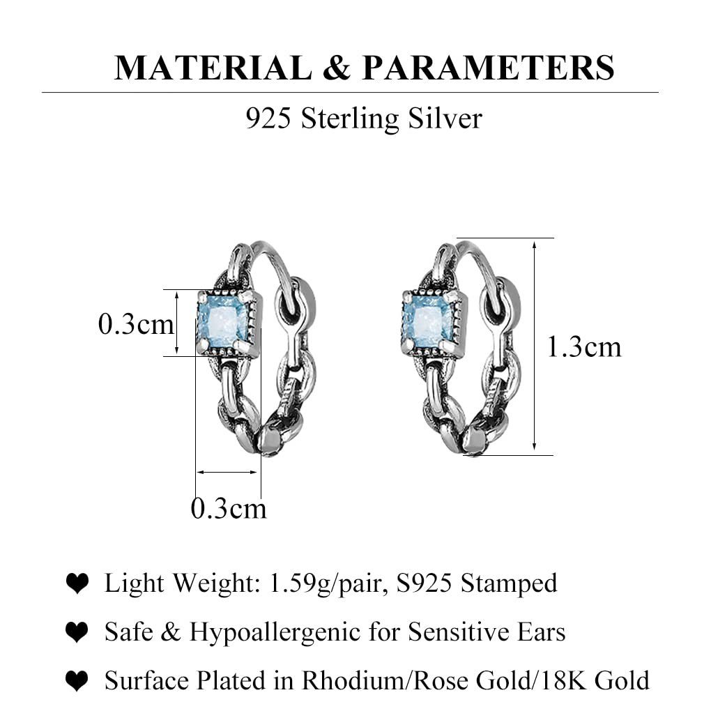 POCHUMIDUU Paar Ohrhänger 925 Sterling Silber Blau CZ Hoop Ohrringe (2-tlg., Link Hoop Ohrringe Retro Huggie Hoop Ohrringe), für Frauen Teenager Mädchen
