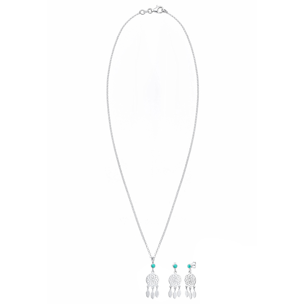 Elli Elli Ensemble de Bijoux Kette Hänger Traumfänger Boho Howlith 925 Silber Bijoux