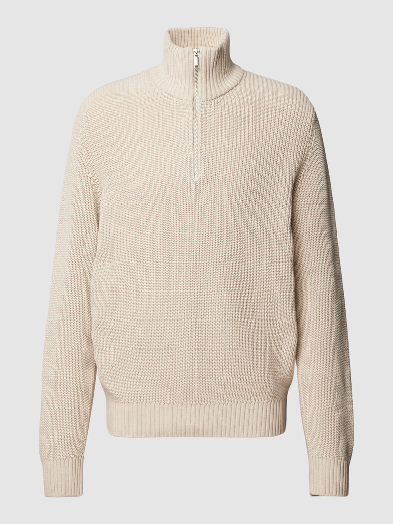 Strickpullover mit Stehkragen in sand