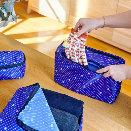 Large blue suitcase organizer