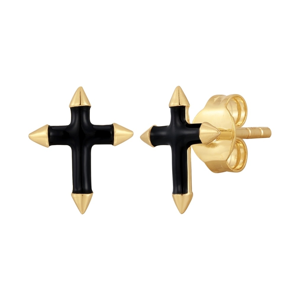 Glanzstücke München Boucles doreilles Croix Argent sterling en Or jaune Boucles d'oreilles