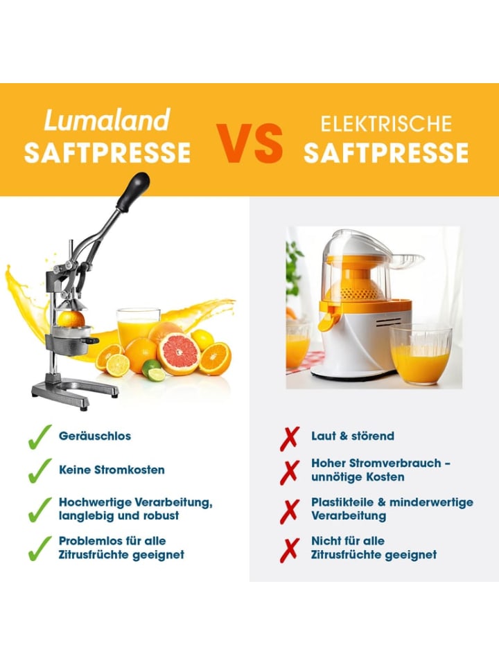 Lumaland Saftpresse Edelstahl Große Presse Zitruspresse Frucht Saftmaschine günstig kaufen onesize