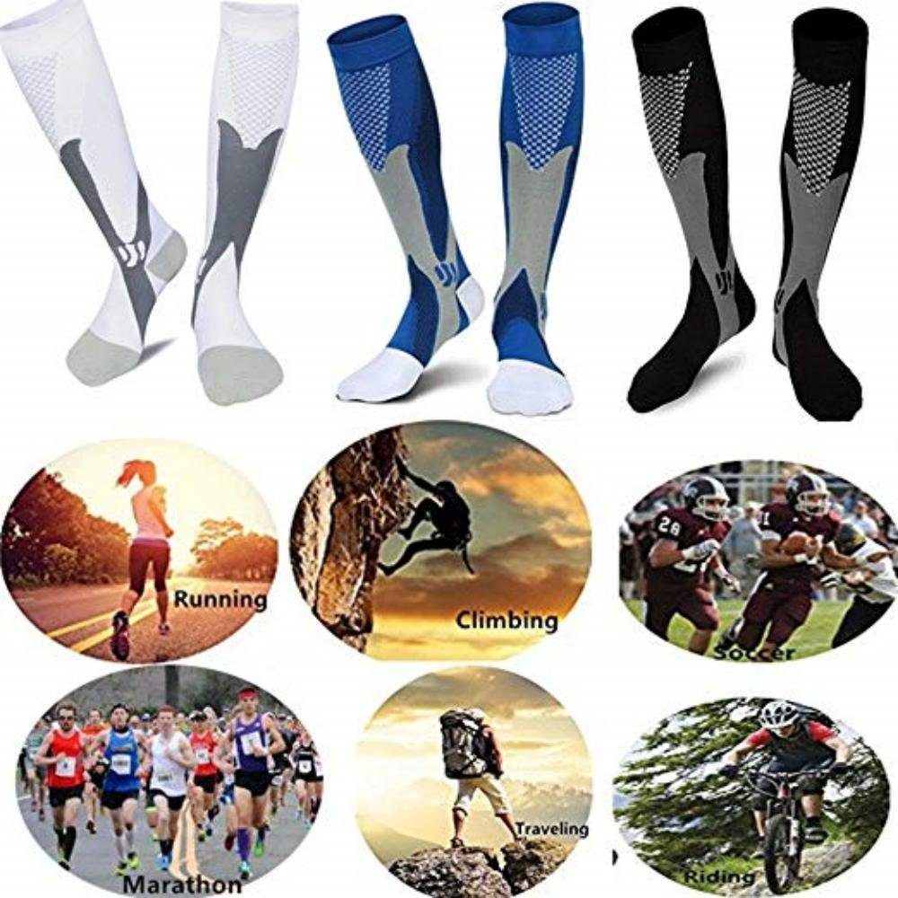 Blusmart Kompressionsstrümpfe 3 Pairs Kompression Socken Frauen Männer (Schnell trocknende, Atmungsaktive, 3-Paar, 30 mmHg Komfortable Anti Müdigkeit) Sportlich Nylon Medizinische Pflege Sport Lauf Strümpfe