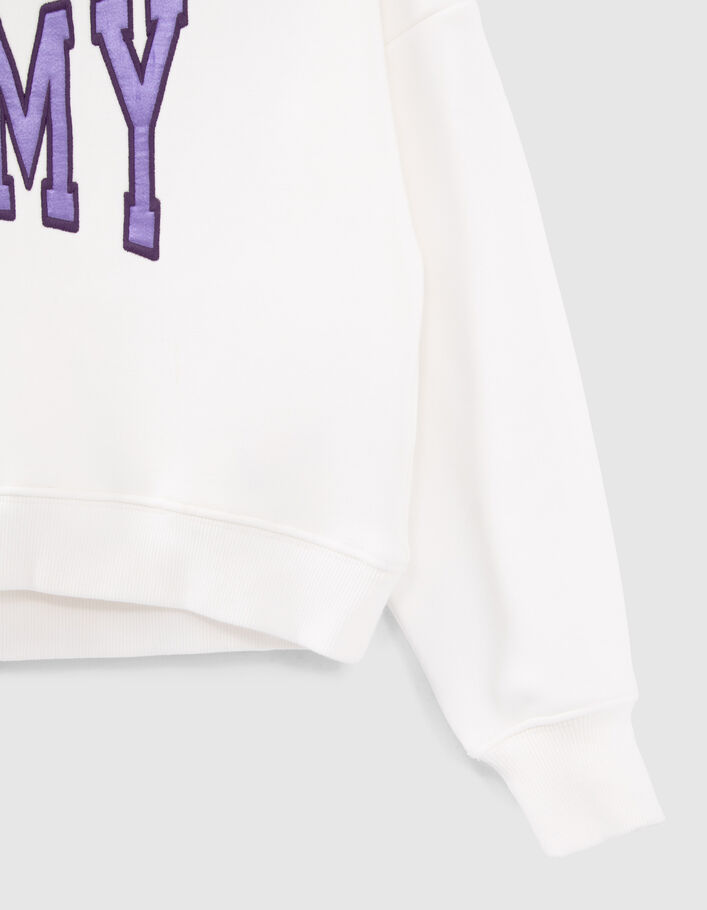 Sweat blanc cassé brodé maxi typo parme fille