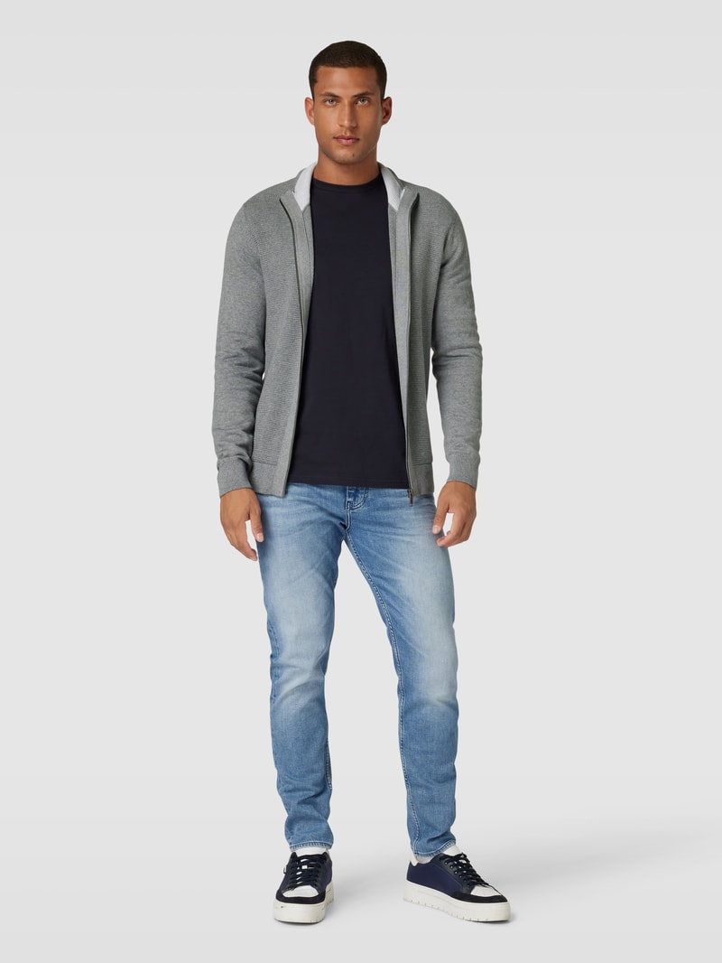 Strickjacke mit Stehkragen in mittelgrau meliert