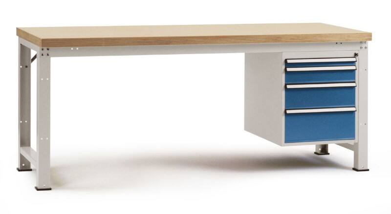 Manuflex Werkbank Basic Complete Profi Standard Buchenholz, Stahl  Lichtgrau 2.000 x 700 x 840 mm