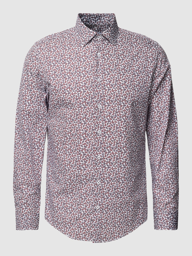 Slim Fit Business-Hemd mit Paisley-Muster in marineblau