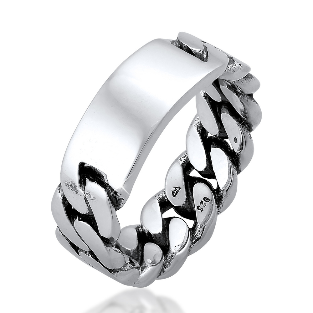 KUZZOI KUZZOI Bague Hommes sceau optique de chaîne maillons en argent sterling 925 Bague