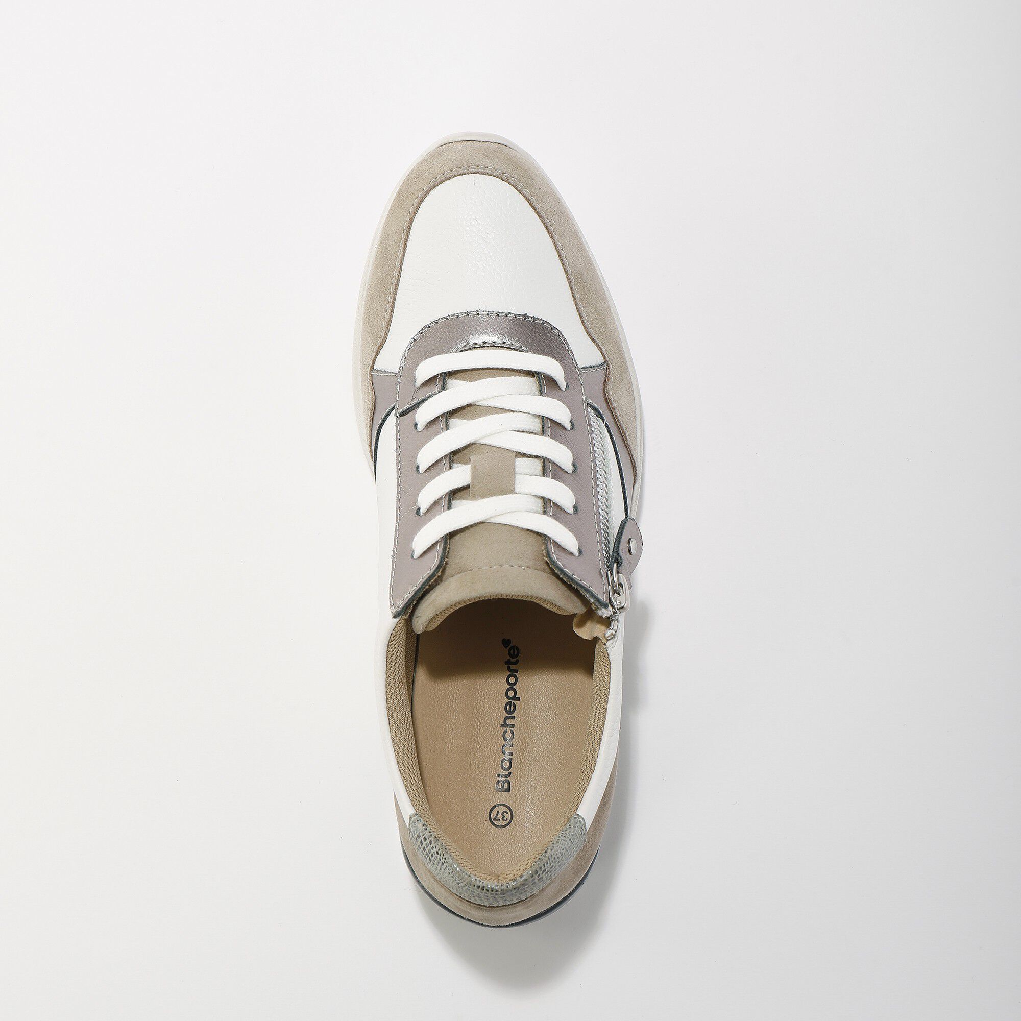 Sneakers à lacets zippées en cuir