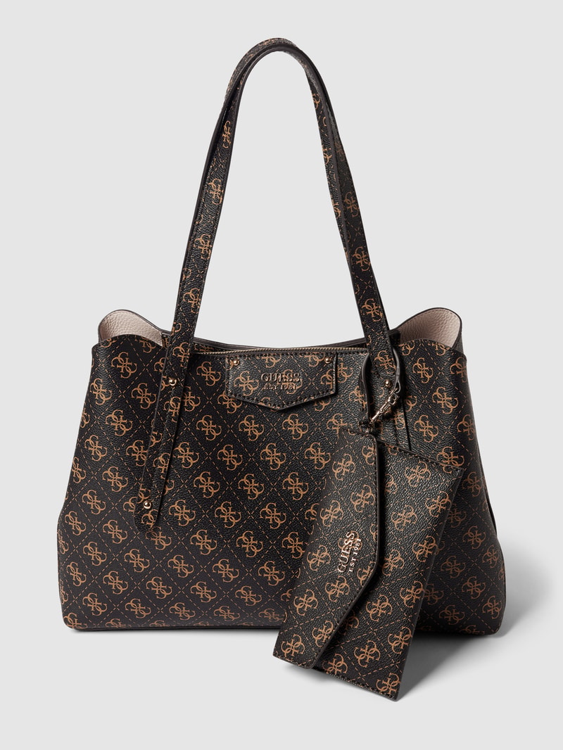 Handtasche mit Label-Print Modell 'BRENTON' in dunkelbraun