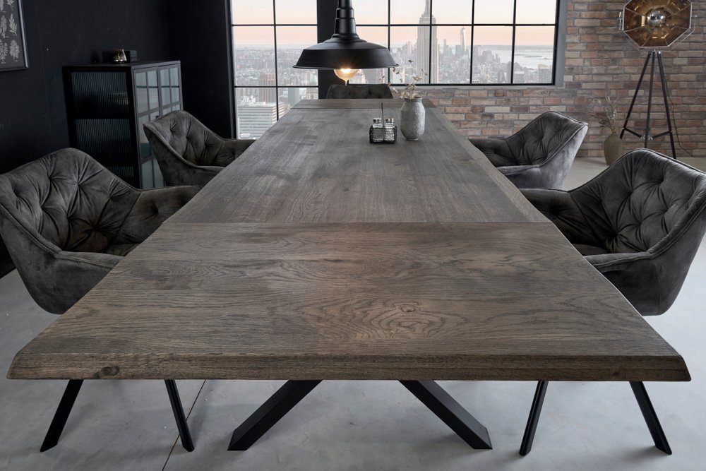 riess-ambiente Ansteckplatte WILD OAK 50cm grau (smoke finish), Set, 2St., Esszimmer · Massivholz · Wildeiche · Baumkante · Verlängerung · geölt