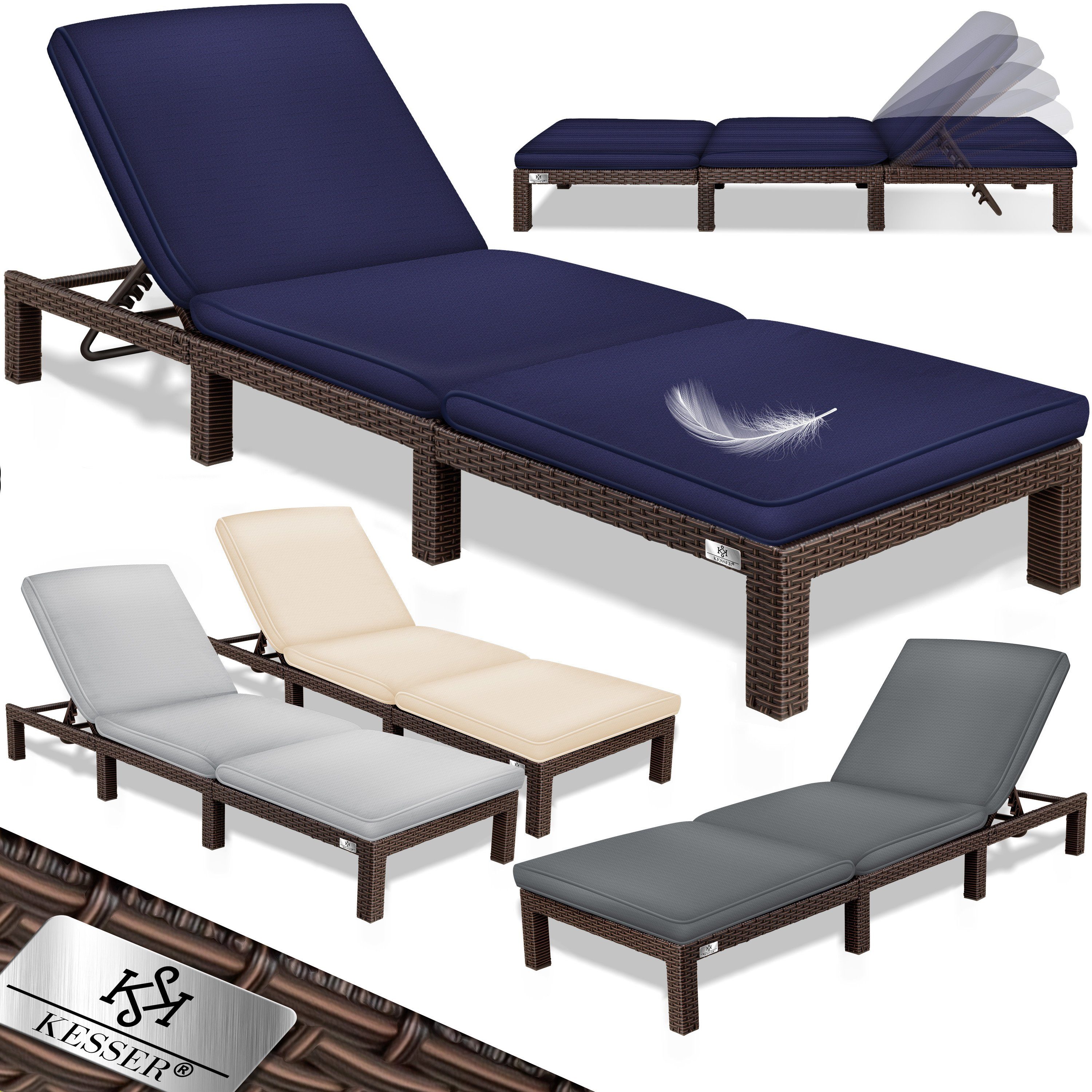 KESSER Gartenliege, Sonnenliege Polyrattan Palma Gartenliege Auflage für Balkon