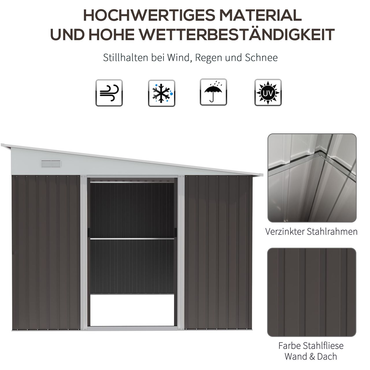 Outsunny Outsunny 8,9 ㎡ Gerätehaus Stahl-Geräteschuppen mit Pultdach, Schiebetür, Grau