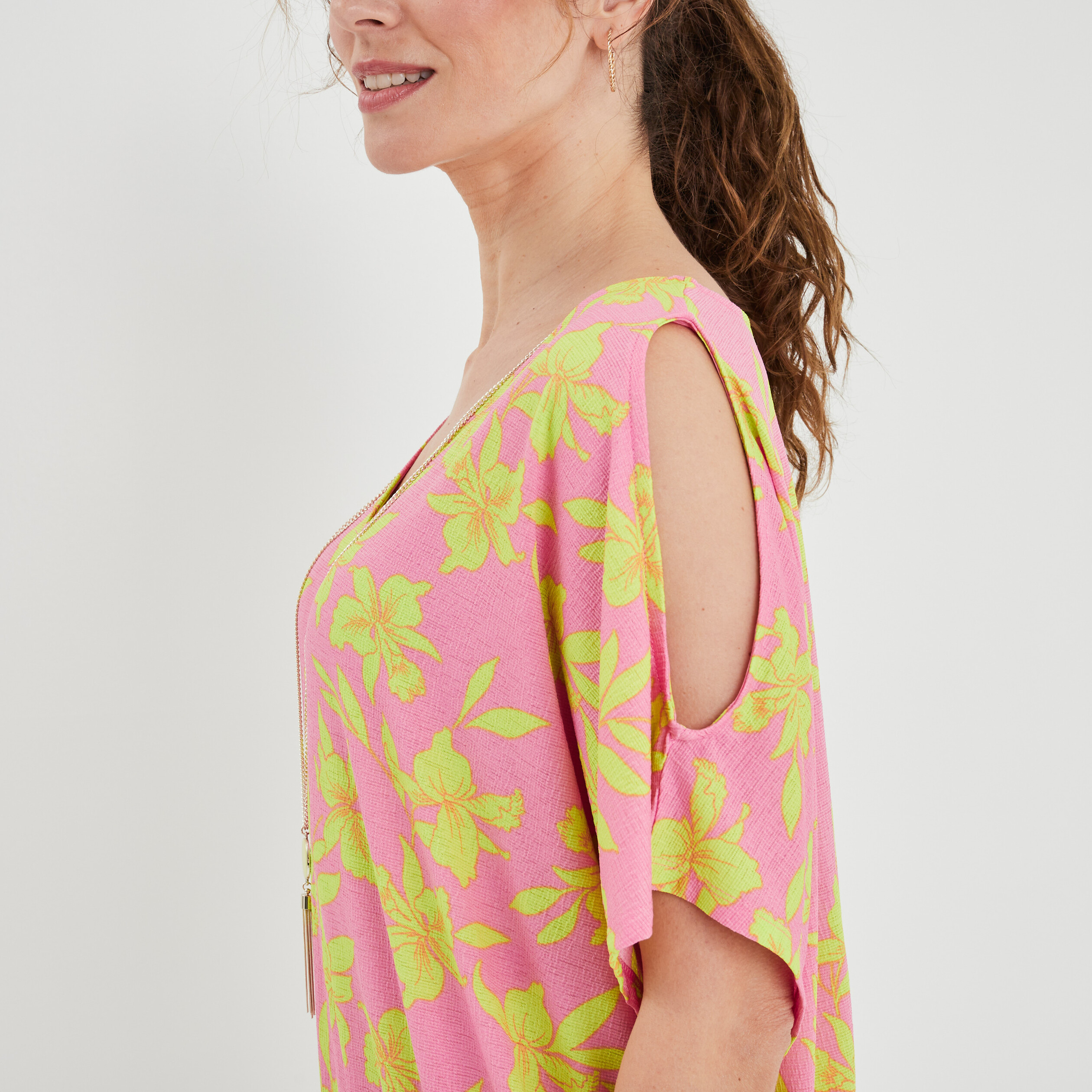 T-shirt détail bijou manches courtes rose femme | La Halle