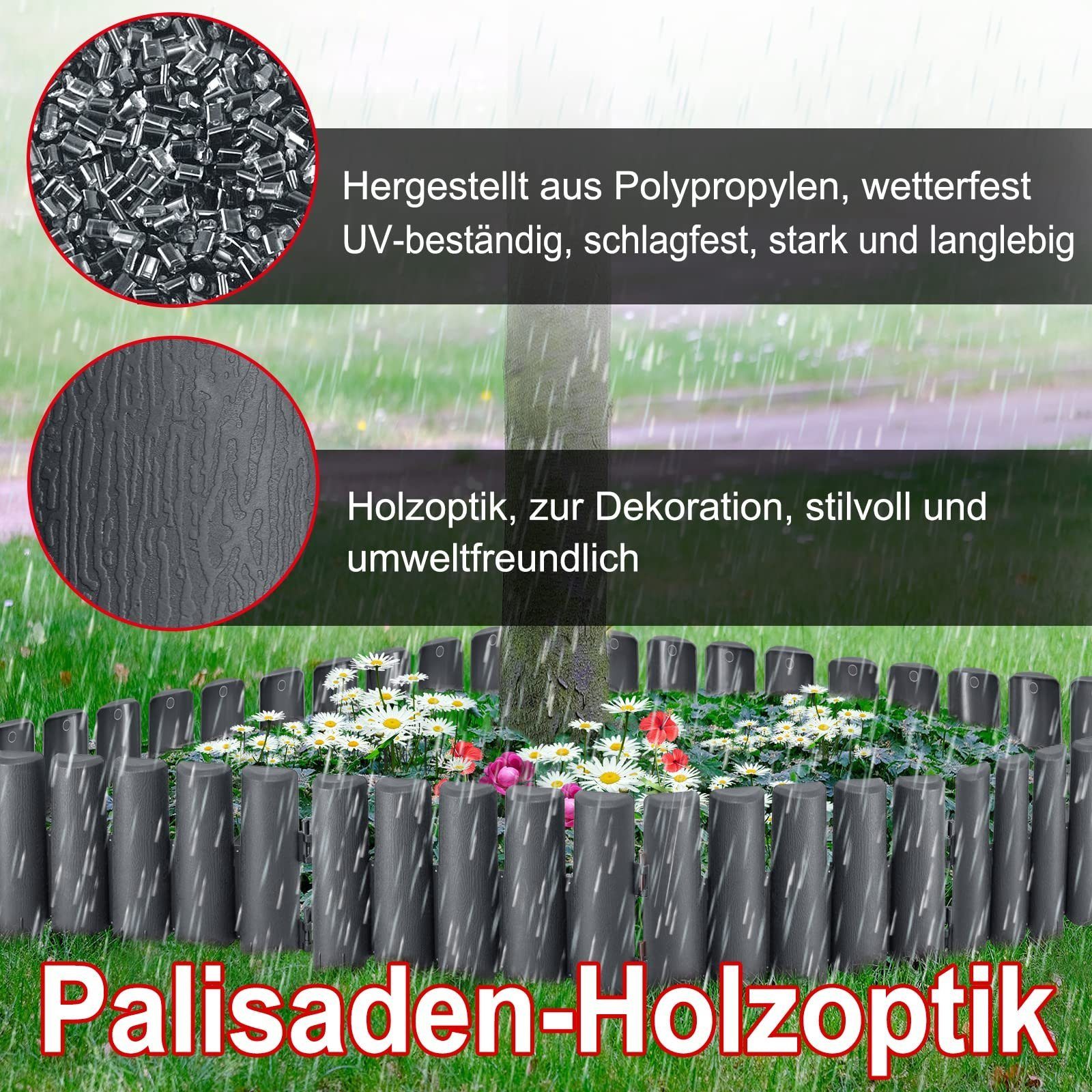 UISEBRT Rasenkante Rasenkante Kunststoff Holz Optik, Beeteinfassung Mähkante