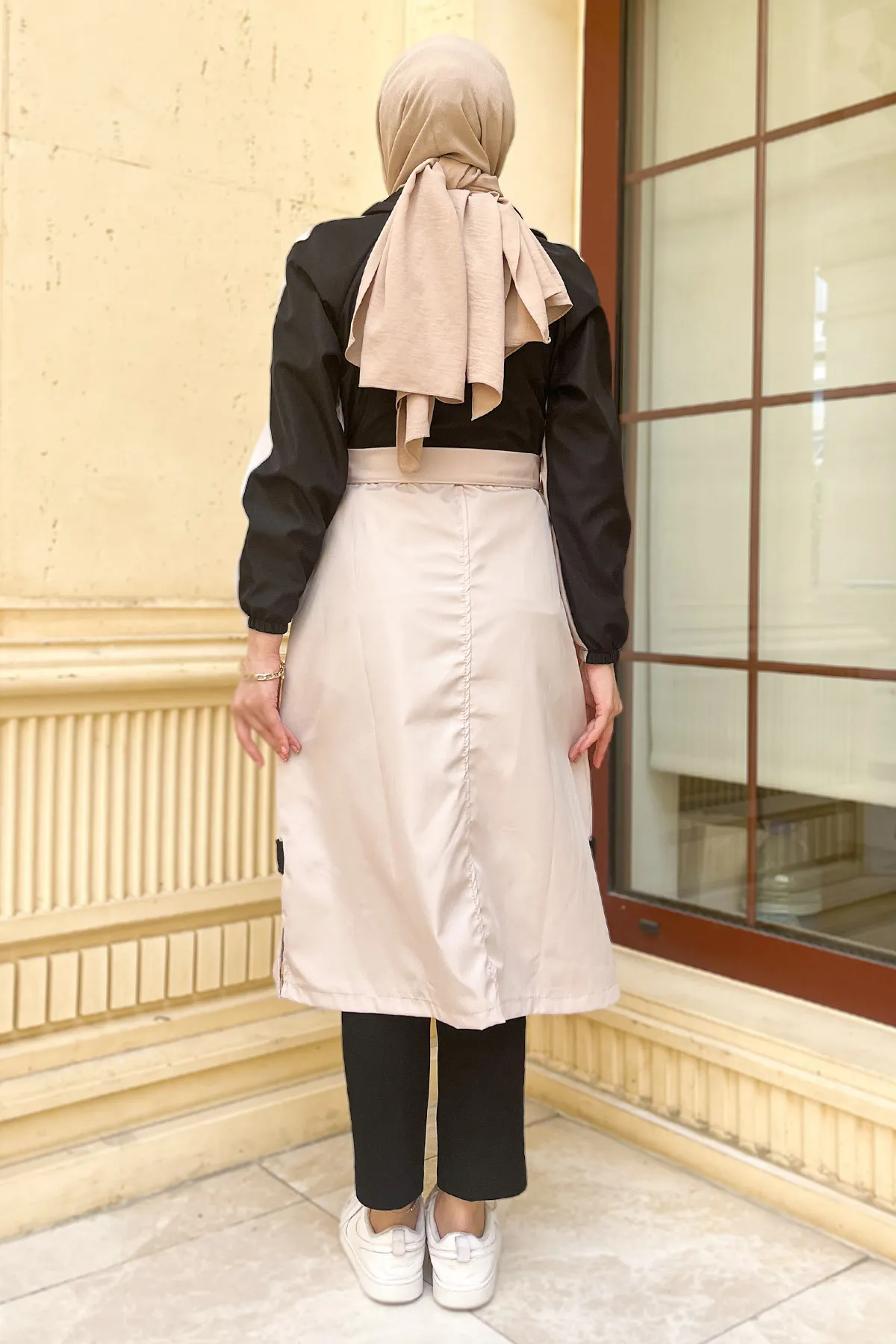 Tesettür Dünyası  Zweifarbiger Trenchcoat Tsd0919 Ecru