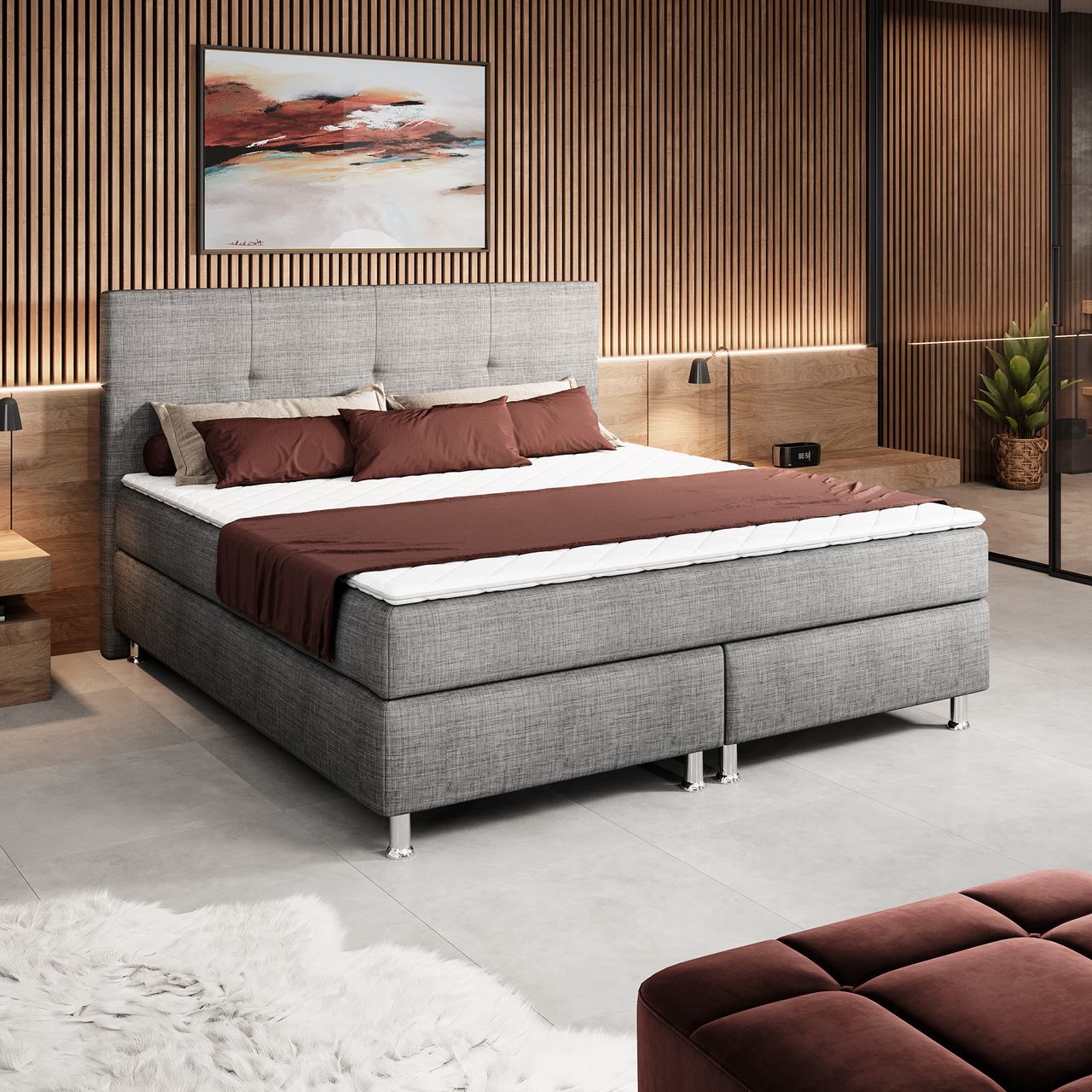 IHG Boxspringbett New York 180x200 cm Webstoff Grau-Anthrazit