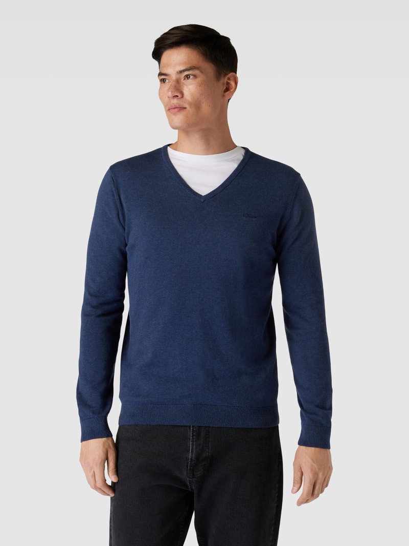 Strickpullover mit V-Ausschnitt Modell 'SEASONAL' in royalblau