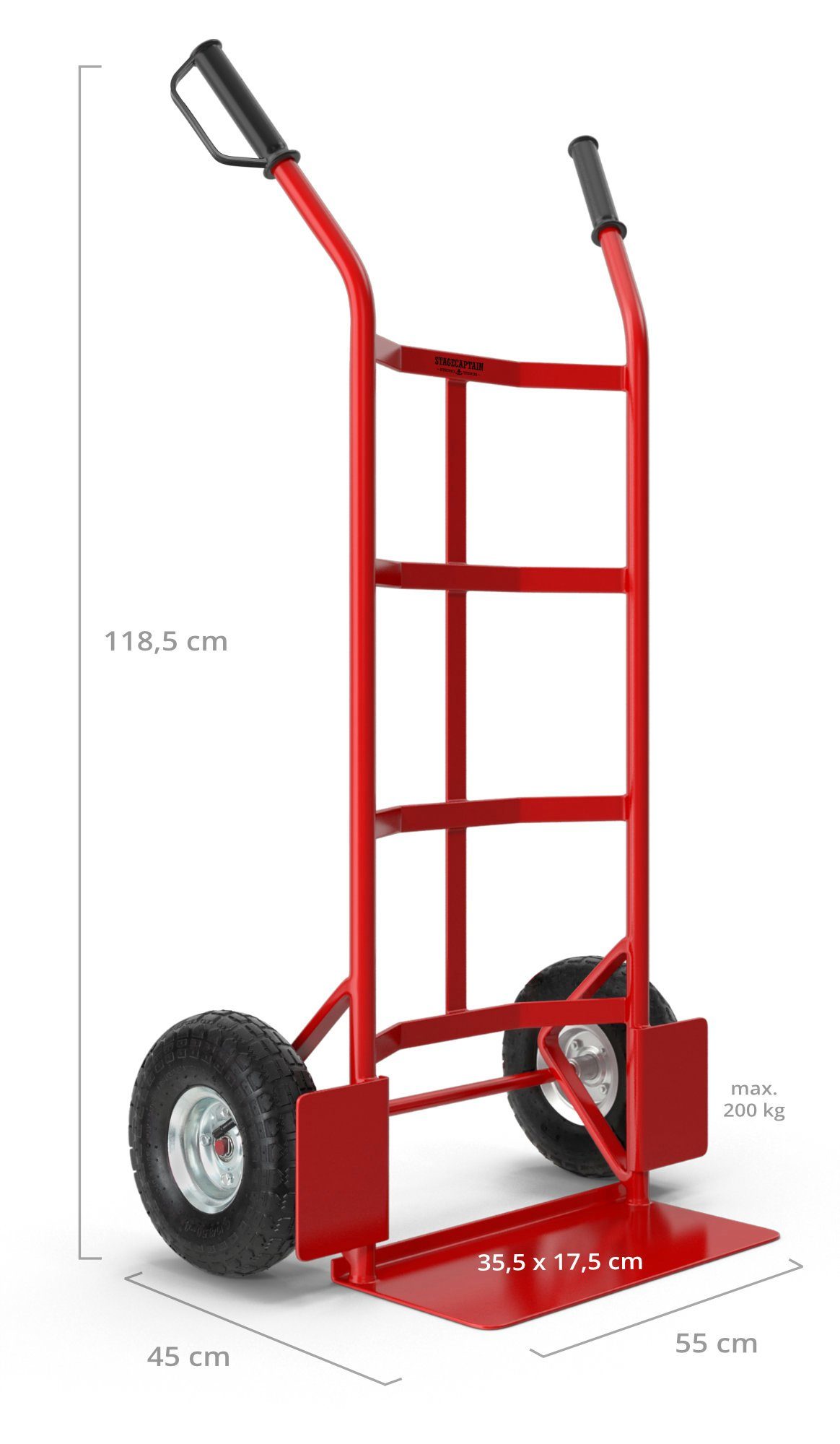 Stagecaptain Sackkarre Transportkarre bis 200 kg - Handkarre mit Luftreifen, (Carryboy, 1-St., praktischer Gefährte für Umzug oder Getränkekisten), Stabiler Metallrahmen und Sicherheits Haltegriffen