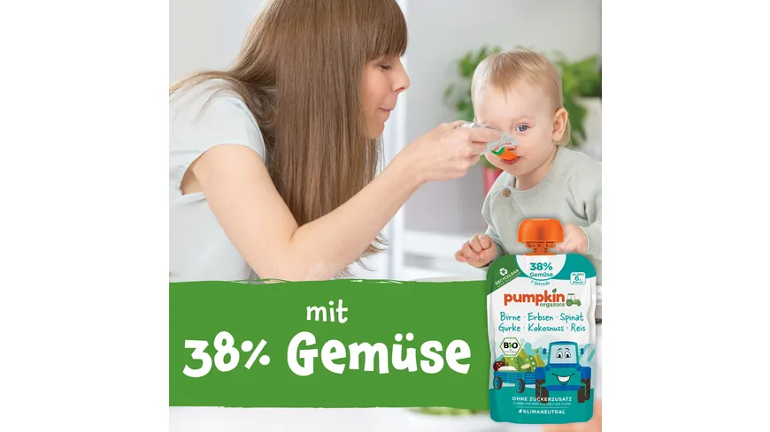 pumpkin organics Bio Quetschie Birne, Erbsen, Spinat, Gurke, Kokos, Reis 100 g
