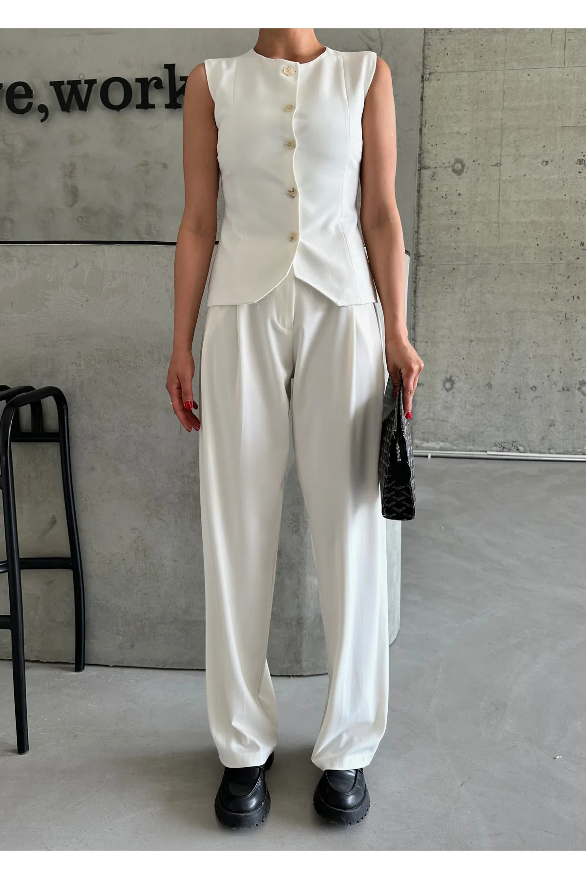 Laluvia  Set aus Weste und Hose aus ecrufarbenem Baumwollstoff
