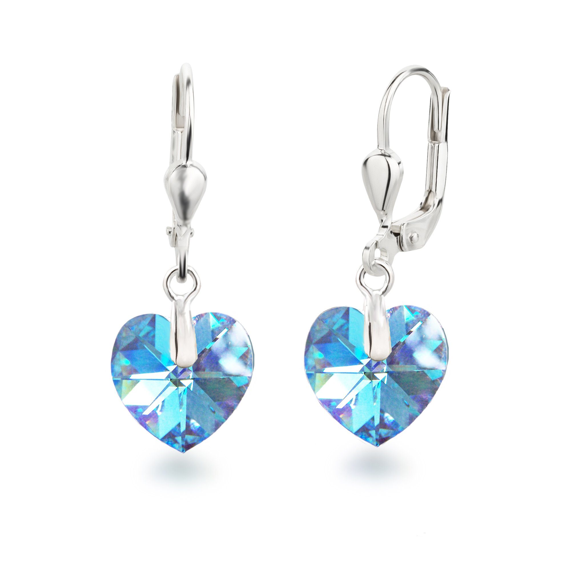 Schöner-SD Paar Ohrhänger Ohrringe hängend mit Herz Kristall 10mm für Damen und Mädchen, 925 Silber