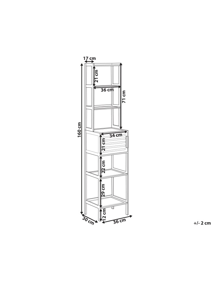 Beliani Badezimmerregal LEHI in Heller Holzfarbton - (W) 36 x (H) 160 x (L) 30 cm günstig kaufen onesize