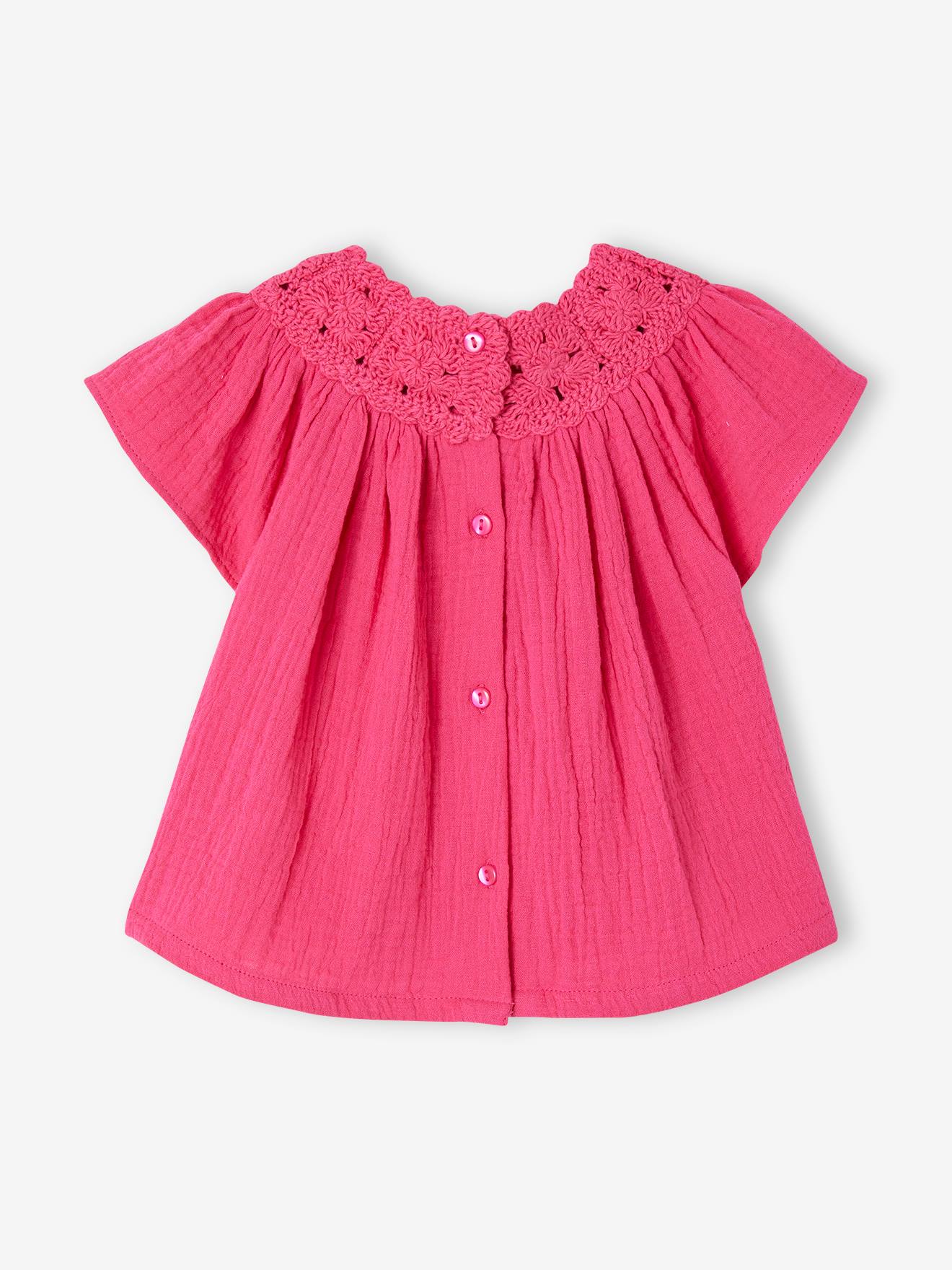 Vertbaudet Mädchen Baby Bluse mit Häkelspitze - fuchsia
