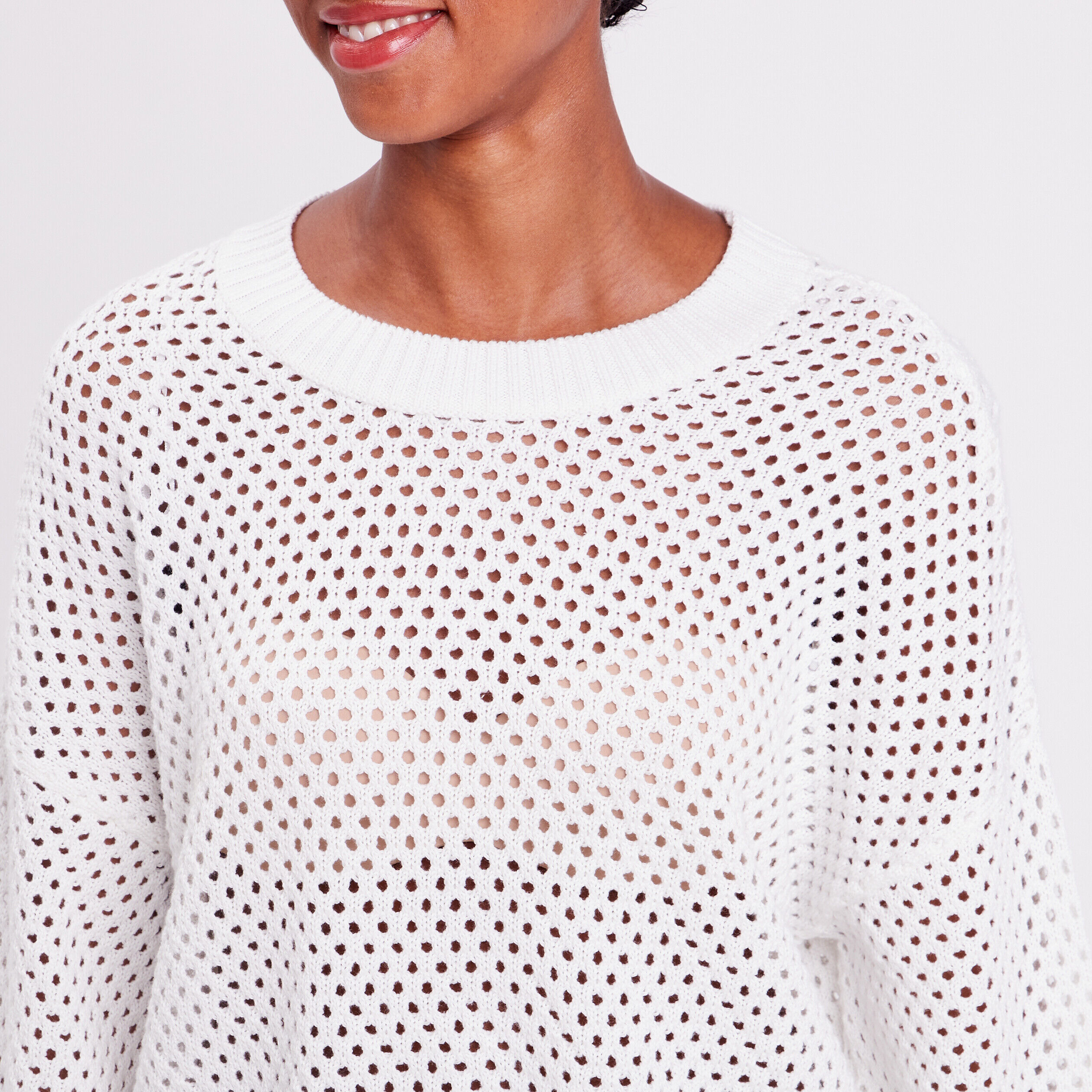 Pull ajouré col rond ecru femme | Cache Cache