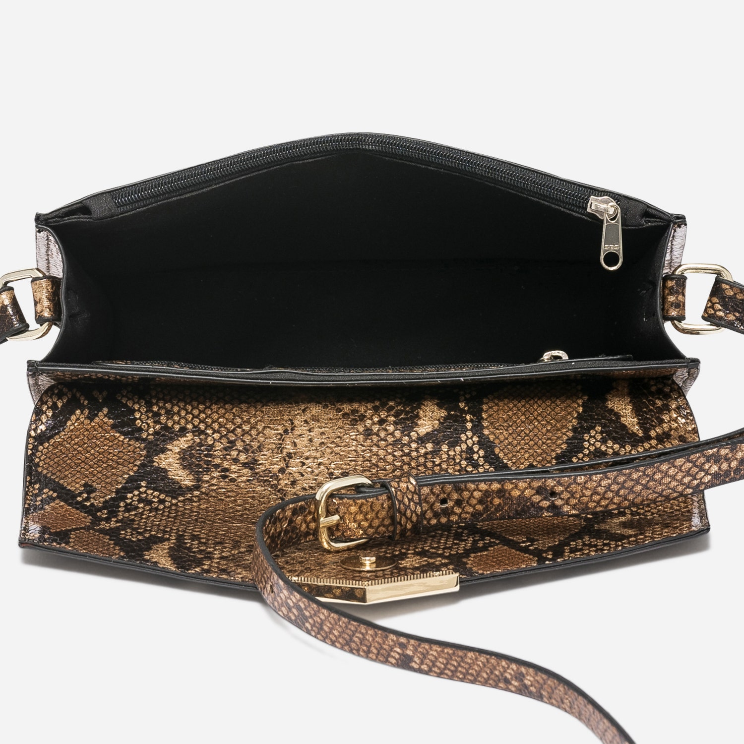 Sac bandoulière marron effet python