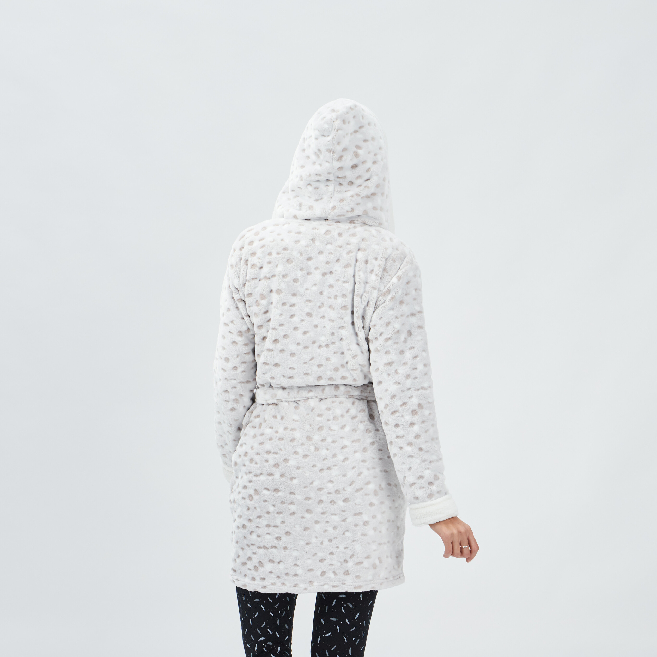 Peignoir ceinturé à capuche sable femme | La Halle