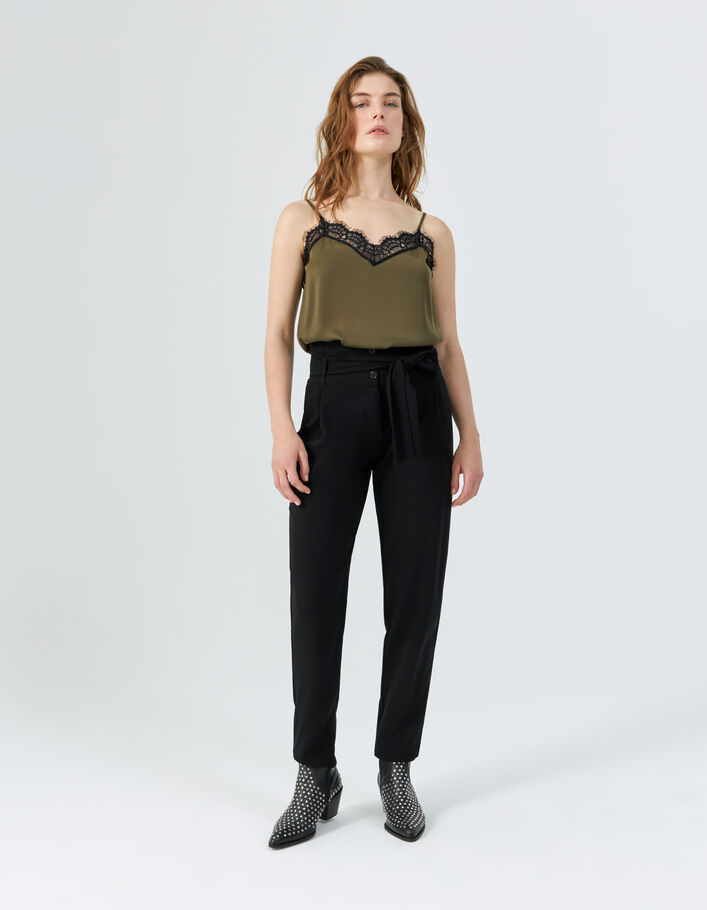 Pantalon en crêpe noir taille haute femme