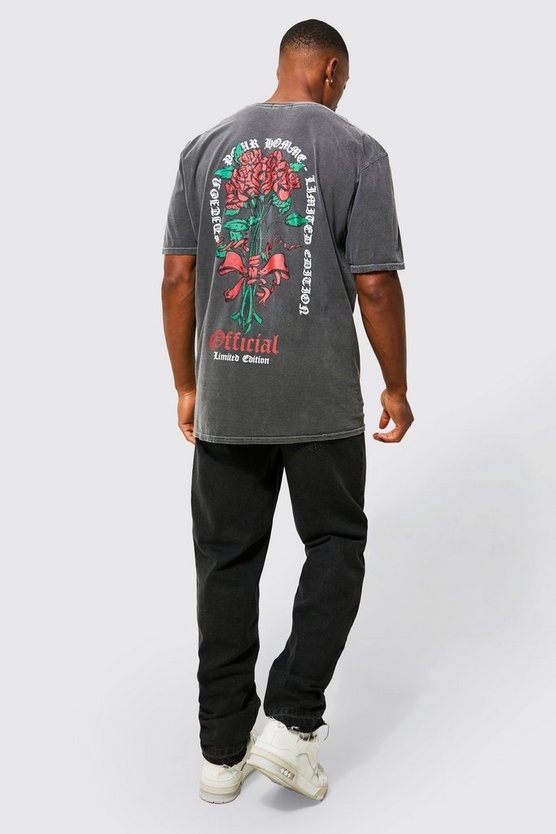Oversize T-Shirt mit Acid-Waschung und Rosen-Print