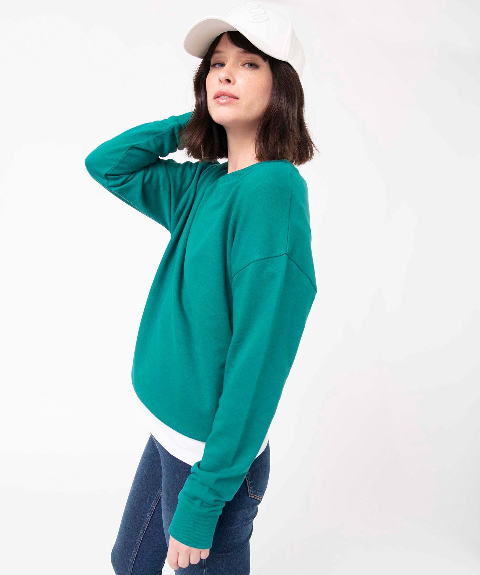 Sweat femme uni intérieur bouclettes vert | GEMO