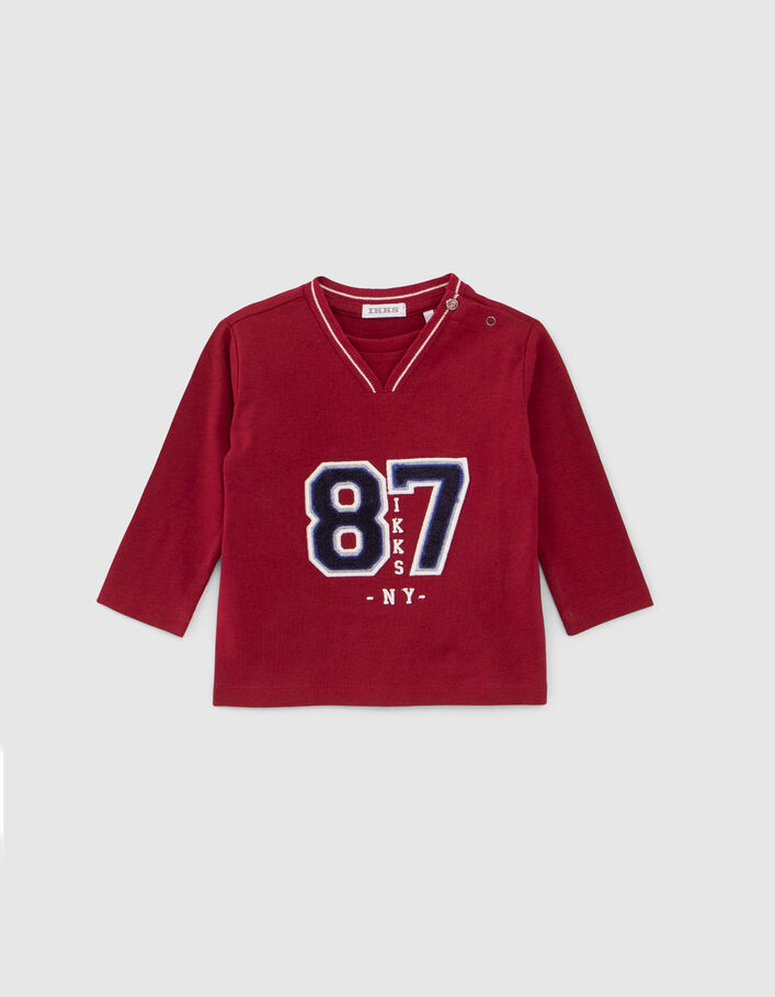 T-shirt rouge bio maxi chiffres bouclette bébé garçon