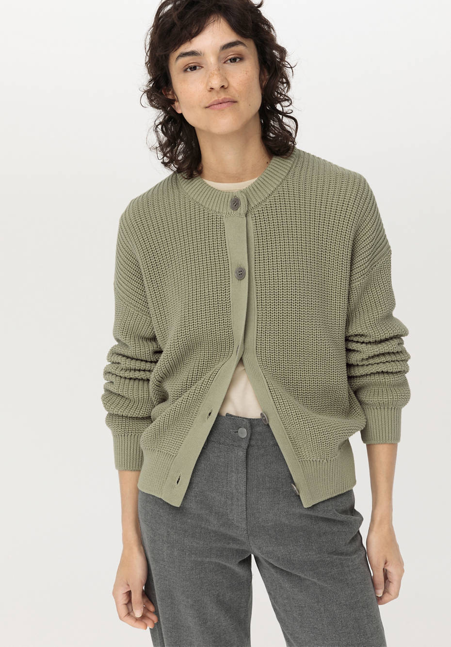Rundhals-Cardigan aus reiner Bio-Baumwolle