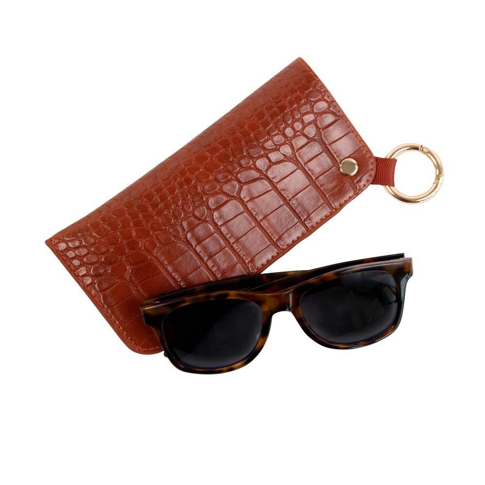 ARTEBENE MAJOIE Brillenetui Kroko Cognac veganes Material, mit Karabinerhaken