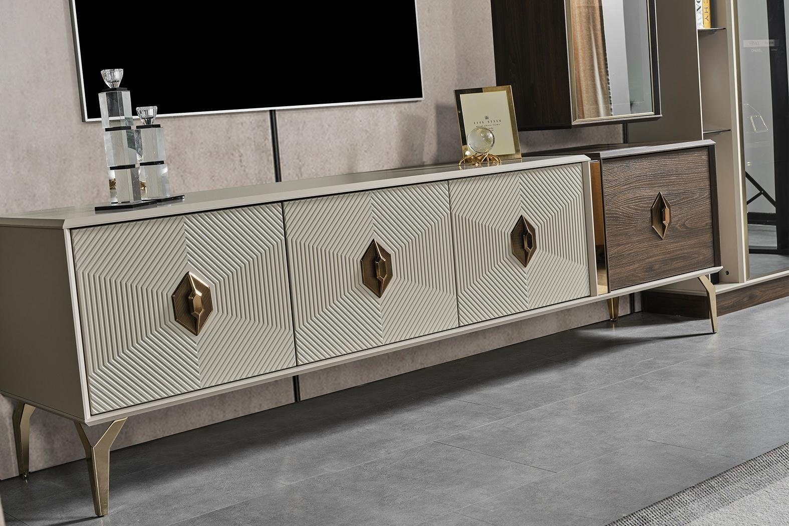 JVmoebel Wohnwand Designer Wohnzimmergarnitur Luxus TV-Ständer Vitrine Wandschrank 3tlg, (3-St., TV Ständer, Vitrine, Wandschrank), Made in Europa