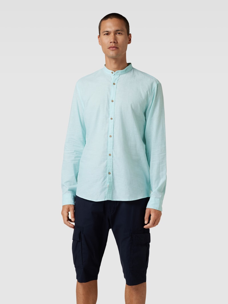 Tailored Fit Freizeithemd mit Stehkragen in jeans