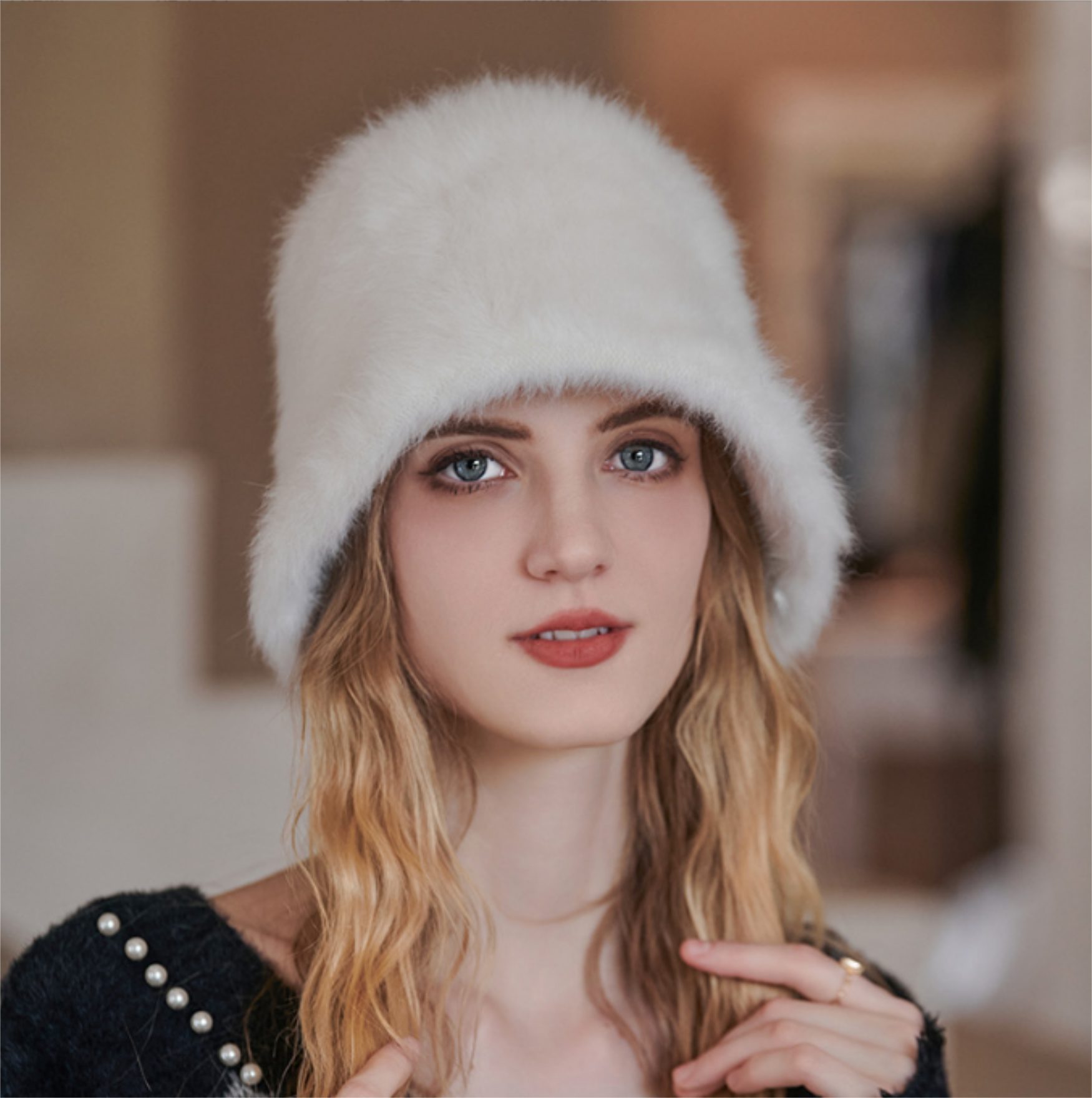 MAGICSHE Fischerhut Designer-Stil Winter Wärmer Pelzig Fischerhut für Frauen Mädchen Süß und niedlich Faltbar Kunstpelz Fischerhut