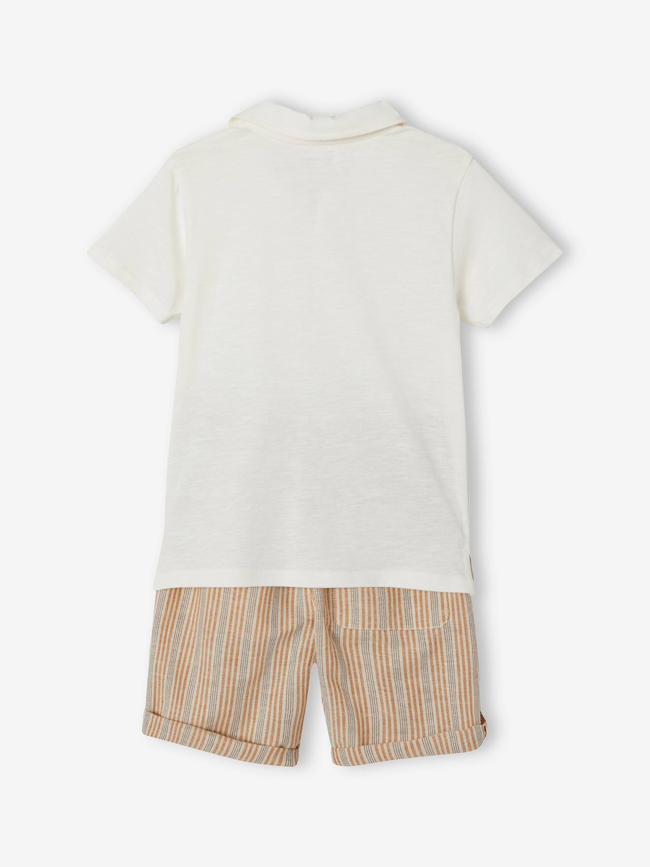 Vertbaudet Festliches Jungen-Set: Poloshirt & Shorts - weiß gestreift
