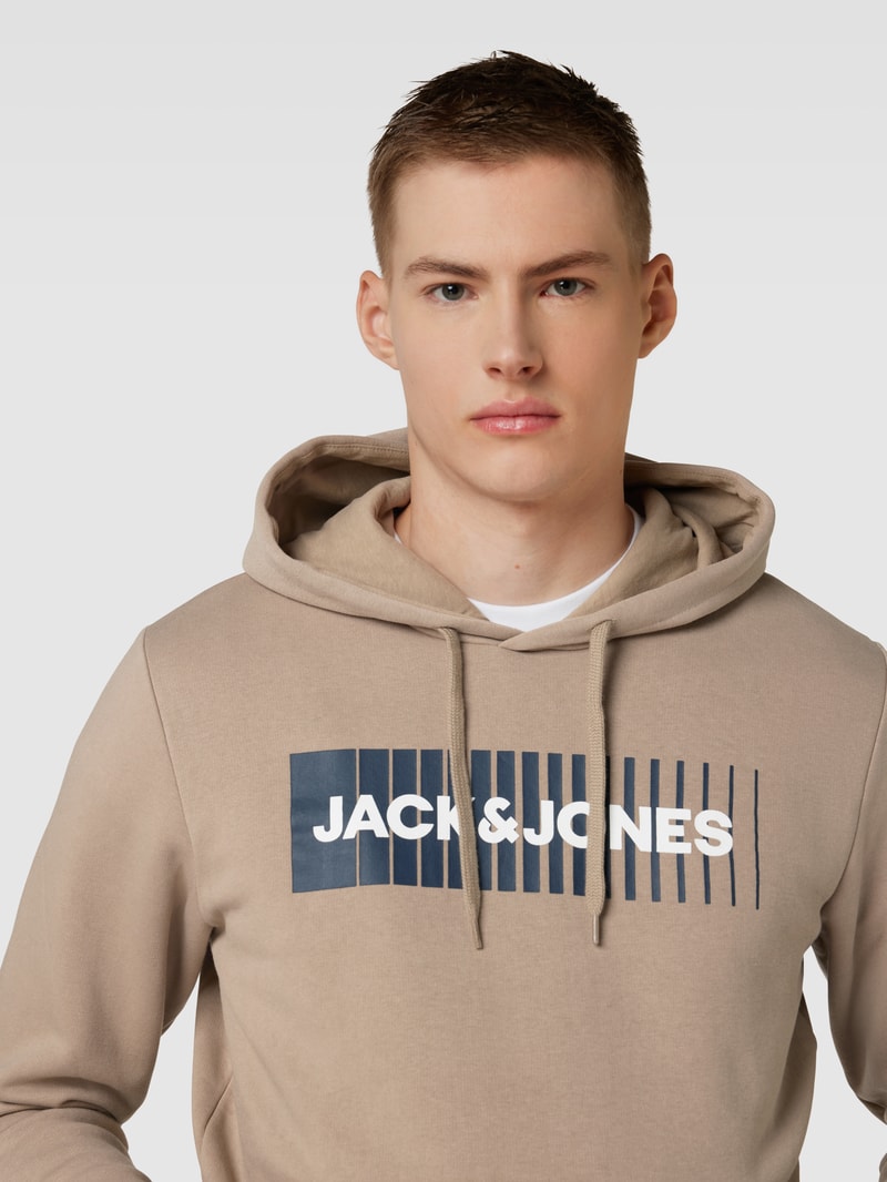 Hoodie mit Label-Print Modell 'ECORP' in beige